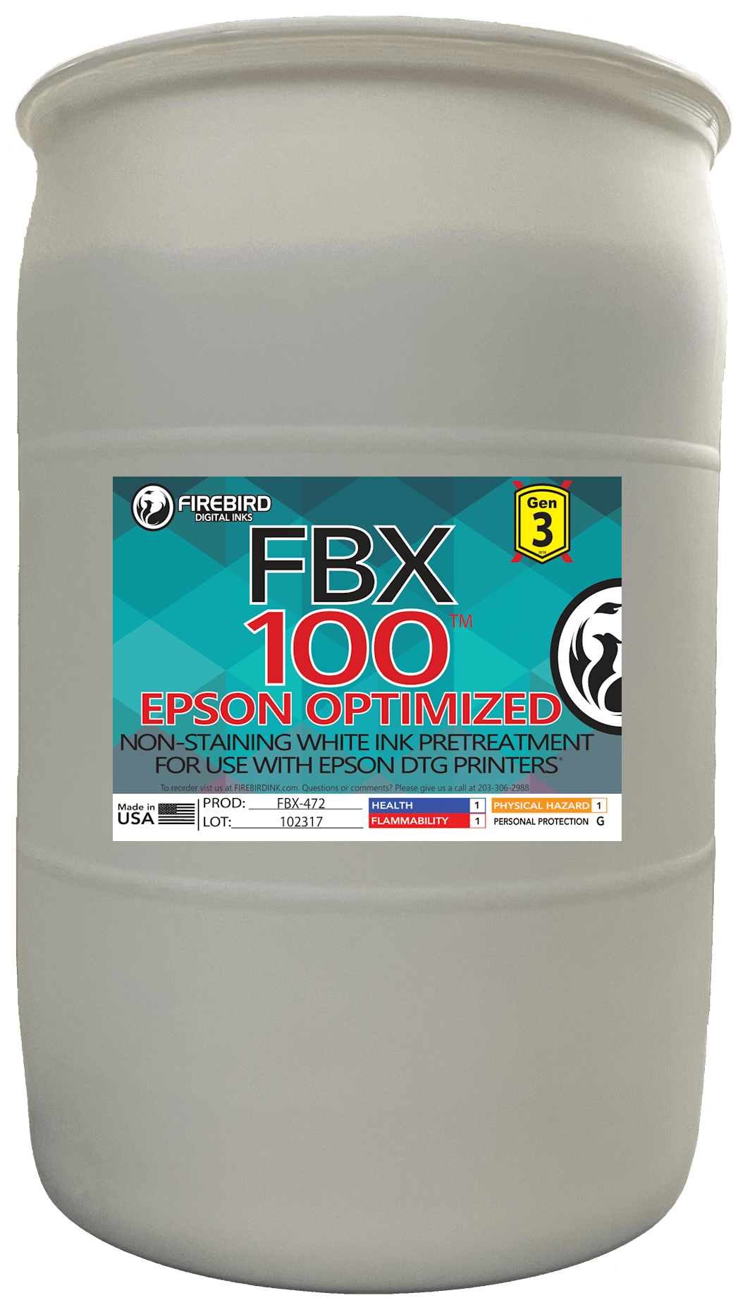 Firebird Ink - FBX-100 Gen3 Epson Optimized DTG Pretreatment