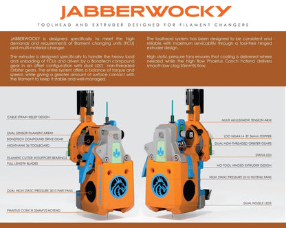LDO Motors Jabberwocky Toolhead with Filament Cutter & Extruder for 3D Printers