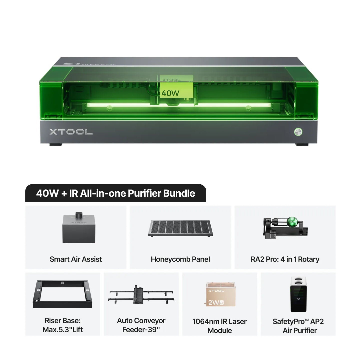 xTool - S1 + 1064nm IR Laser Kit: Enclosed Diode Laser Engraver & Cutter