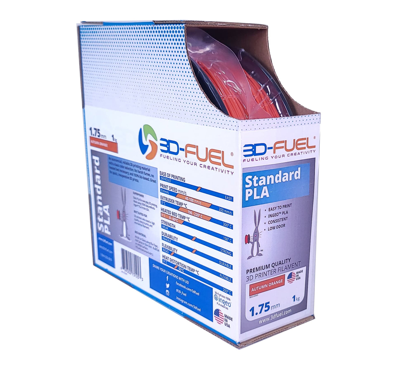 3D-Fuel - Standard PLA+ Filament - Autumn Orange (1.75mm, 1kg)