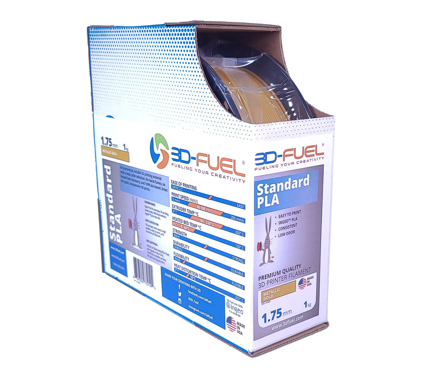 3D-Fuel - Standard PLA+ 3D Printer Filament, Metallic Gold | 1.75mm, 1kg
